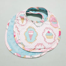 Dreamy Cupcakes Reversible Curved Droolpads and Bib Set-Droolpads-My Babblings-Tiffany Blue Minky-Dreamy Cupcakes Bib only-My Babblings™