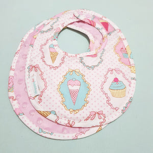 Dreamy Cupcakes Reversible Curved Droolpads and Bib Set-Droolpads-My Babblings-Pink Minky-Dreamy Cupcakes Bib only-My Babblings™