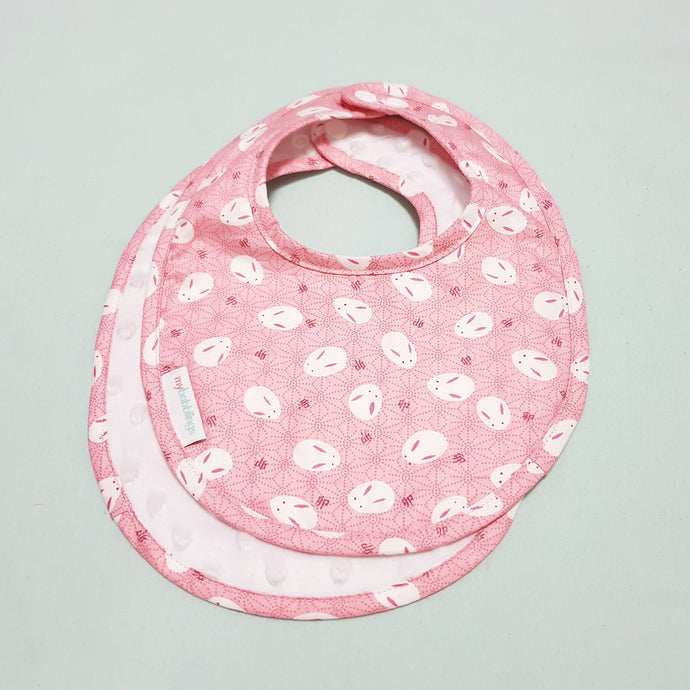 Pink Mochi Rabbit Reversible Curved Droolpads and Bib Set-Droolpads-My Babblings-Pink Mochi Rabbit Bib only-My Babblings™