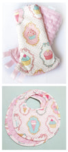 Dreamy Cupcakes Reversible Curved Droolpads and Bib Set-Droolpads-My Babblings-Pink Minky-Dreamy Cupcakes Droolpads and Bib Matching Set-My Babblings™