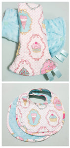 Dreamy Cupcakes Reversible Curved Droolpads and Bib Set-Droolpads-My Babblings-Tiffany Blue Minky-Dreamy Cupcakes Droolpads and Bib Matching Set-My Babblings™