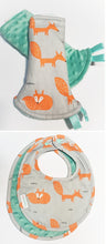 Fire Fox Reversible Curved Droolpads and Bib Set-Droolpads-My Babblings-Fire Fox in Mint Minky Droolpads and Bib Matching Set-My Babblings™