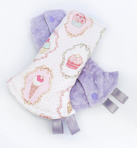 Dreamy Cupcakes Reversible Curved Droolpads and Bib Set-Droolpads-My Babblings-Lavender Minky-Dreamy Cupcakes Droolpads only-My Babblings™