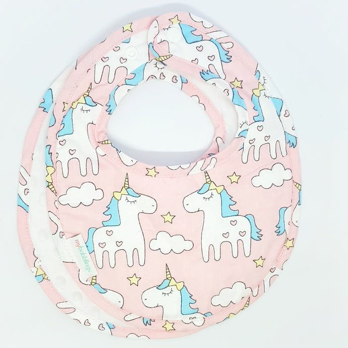 Magical Unicorn Reversible Curved Droolpads and Bib Set-Droolpads-My Babblings-White Minky-Magical Unicorn Bib only-My Babblings™