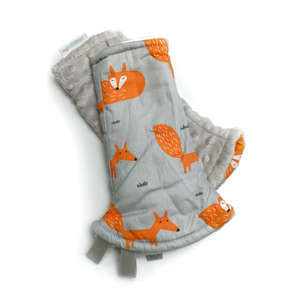 Fire Fox Reversible Curved Droolpads and Bib Set-Droolpads-My Babblings-Fire Fox in Light Grey Minky Droolpads-My Babblings™