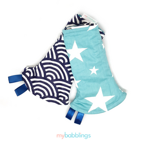 Double Prints Reversible Curved Droolpads-Droolpads-My Babblings-Blue Double Prints (Oceanic waves and Shining Stars Print)-My Babblings™