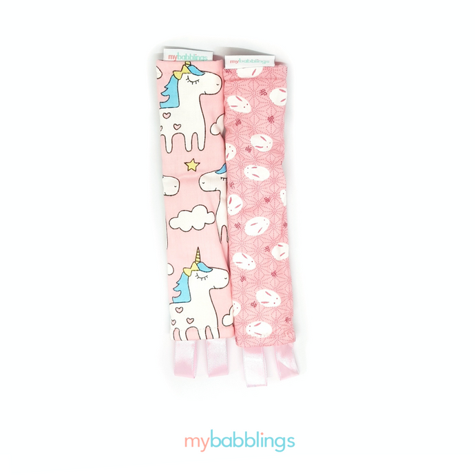 Stroller Strap Protectors-Stroller Protectors-My Babblings™-Pink Double Prints (Magical Unicorn and Mochi Rabbit-My Babblings™