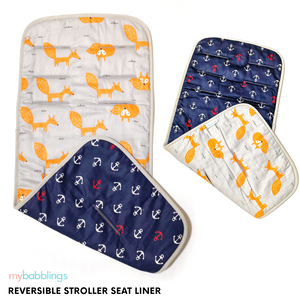 Reversible Stroller Seat Liner-Stroller Protectors-My Babblings™-(Preorder) Reversible Fire Fox and Ship Ahoy-Compact Stroller (30x66cm)-My Babblings™