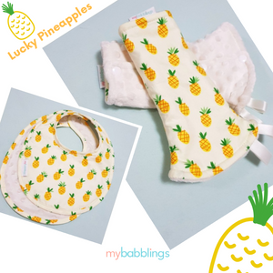Lucky Pineapples Reversible Curved Droolpads and Bib Set-Droolpads-My Babblings-Lucky Pineapples Droolpads and Bib Matching Set-My Babblings™