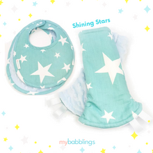Shining Stars Reversible Curved Droolpads and Bib Set-Droolpads-My Babblings-Light Blue Minky-Shining Stars Bib only-My Babblings™