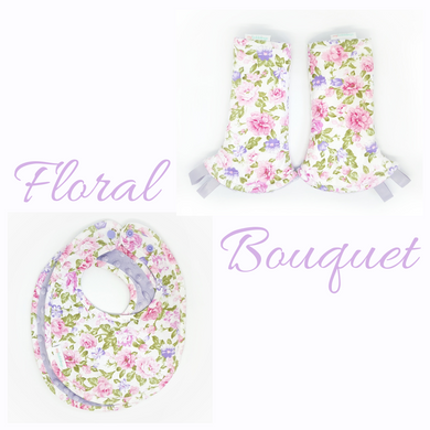 Floral Bouquet Reversible Curved Droolpads and Bib Set-Bibs-My Babblings™-Floral Bouquet Droolpads and Bib Matching Set-My Babblings™